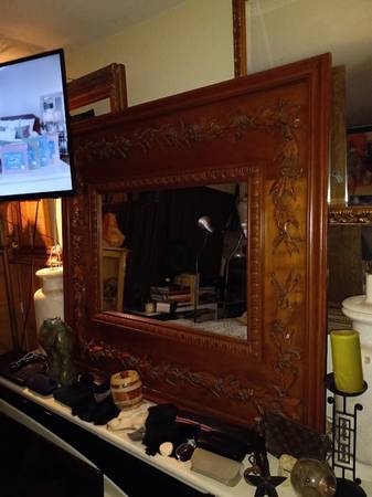 Antique wood frame and mirror 1