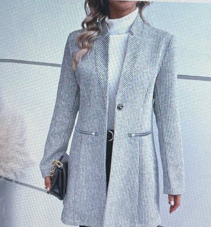 Grey Plain Pocket Long Sleeve Outerwear XL US 1