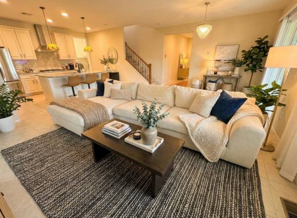 LIVING SPACES SECTIONAL FABRIC COUCH, DELIVERY INCLUDED 1