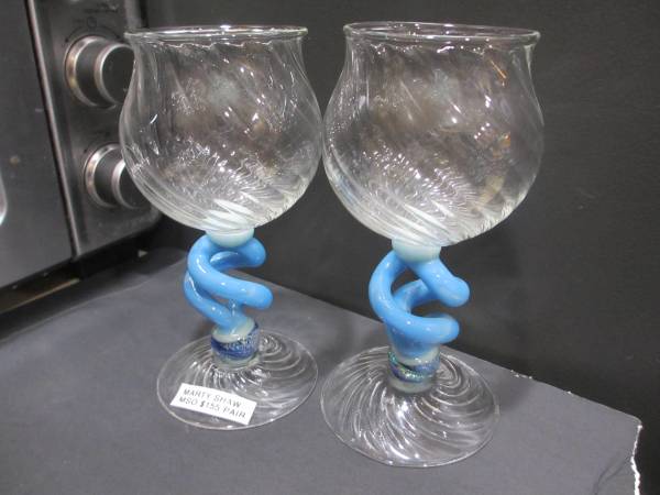 Marty Shaw 2006 Signed Hand Blown Crystal and Glass Glasses 1