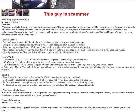SCAM ALERT: Do not hire Teddy ((214) 724-1369‬ ) 1