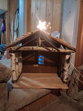 Beautiful Electric Table or Outdoor Manger-Creche-Birch-star! 1