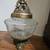 LARGE ANTIQUE CRACKLE GLASS CANDLE HOLDER? BOWL? W/METAL STAND AND LID 1 thumbnail