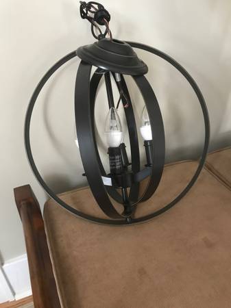 Overhead light fixture chandelier dark brown in very good condition 1