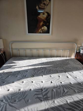 Queen posturpedic firm mattress with bed frame 1
