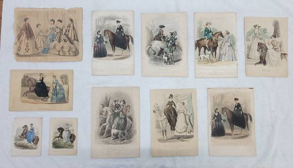 Eleven European Multicolored Fashion Plate Illustrations from 1800's 1