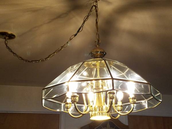 Beautiful Brass and Beveled Glass Chandelier 1