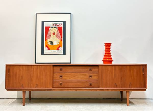 Fully Refinished 94.5" Extra Long Danish Mid Century Teak Credenza 1