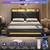 Queen Bed Frame with 4 Storage Drawers, Charging Station and LED Lights,PU Black 5 thumbnail