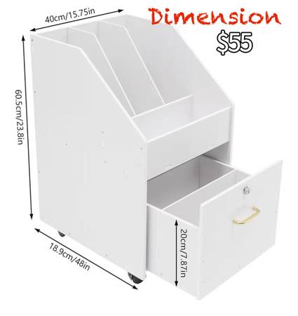 Freestanding Rolling File Cabinet, 15.75”x18.9”x23.8”File Holder 1