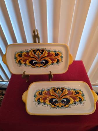 Nova Deruta Italian Appetizer Trays Set of 2 Orange & Red 1