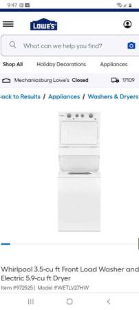 Single unit washer and electric dryer 1