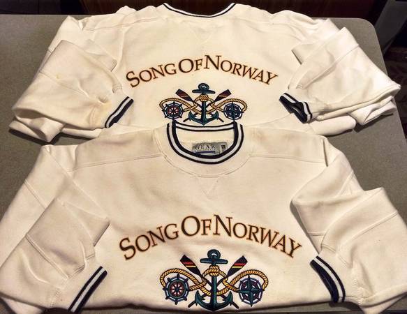 Set of 2 Sz L, XL Sweatshirts - Song of Norway - Embroidered - White 1