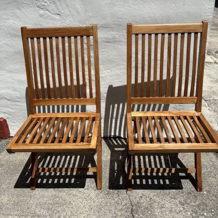 2 Outdoor TEAK Chairs - folding patio furniture - solid, sturdy 1