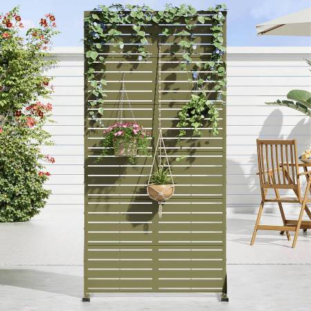 New Metal Privacy Screen Outdoor, 72" H x 47" W, Olive Green 1