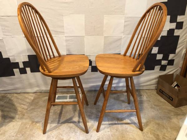 Amish Solid red oak bar stools (two) 1