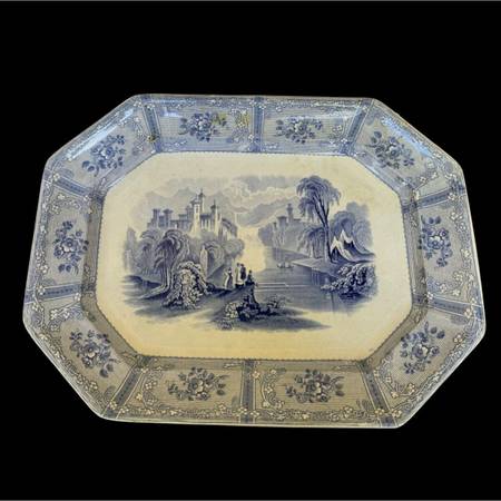 Antique Ontario Lake Scenery J Heath Staffordshire Transferware Blue W 1