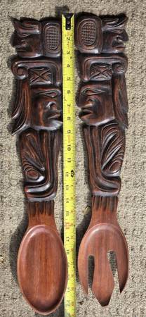 Hand Carved Tiki Fork & Spoon Wall Art 1