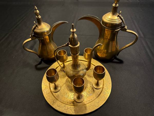 Vintage Solid Brass Middle Eastern Coffee Set - Dallah and Aftaba Ewer 1