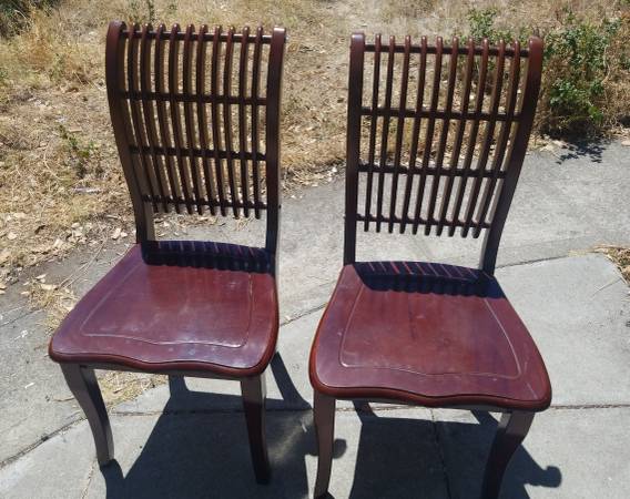 2 Dark Red Wood Chairs 1
