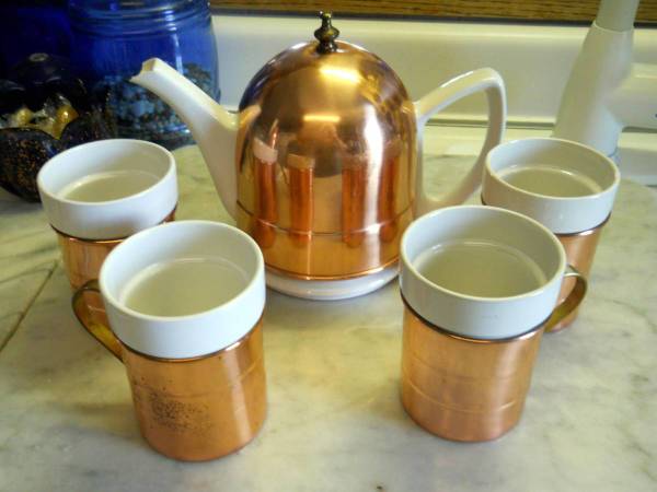 Copper Porcelain Coffee/Tea Set & Misc 1