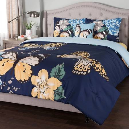 4-Piece BUTTERFLY Comforter BLUE, NAVY COLOR Set, Queen NEW UNOPENED 1