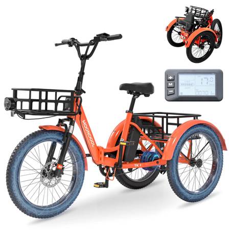 MOONCOOL Folding Electric Tricycle for Adult E-Trike Fat Tire w/ LCD Display 1