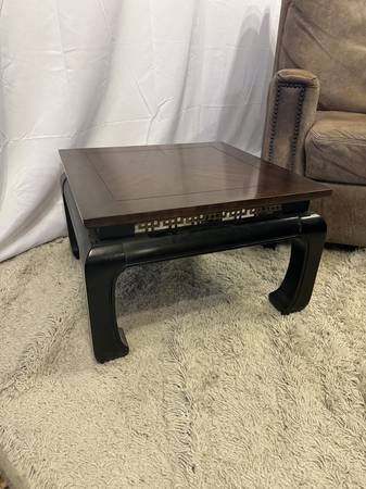 Ming style chinoiserie black and brown mahogany burl wood side table 1