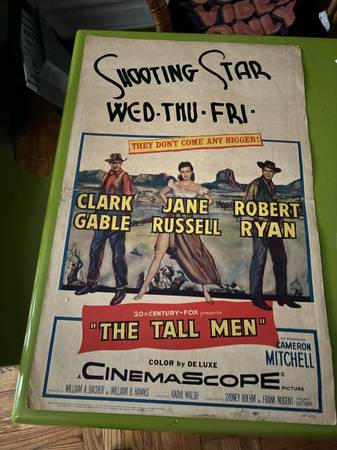 Clark Gable Jane Russell "The Tall Men" original 14"x22" poster 1