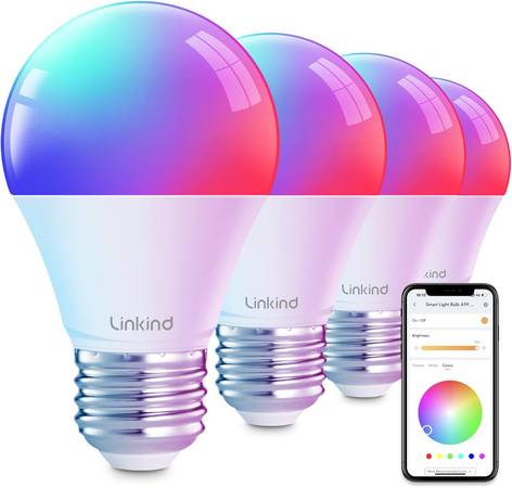 Linkind Smart Light Bulbs, Alexa/Google Home, A19 E26 2.4GHz RGBTW 1