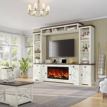 New In Boxes!! AMERLIFE 98” Farmhouse Entertainment Center w/Fireplace 1