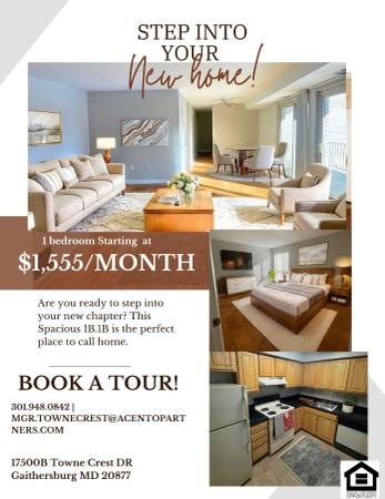 $1,555 / 1 hab. - 712 pies² - Apartamento amplio y luminoso de 1 habitación – $1555, ¡Solicita hoy! (Gaithersburg MD)63843419301635121
