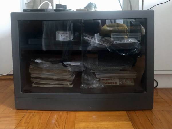 ABC Carpet TV Black Wood and Metal With Glass Cabinet Doors 1