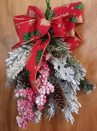 Christmas Swag Wreath with Holly and Frosted Evergreen 1