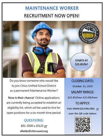 Maintenance Worker Recruitment Now Open! 1