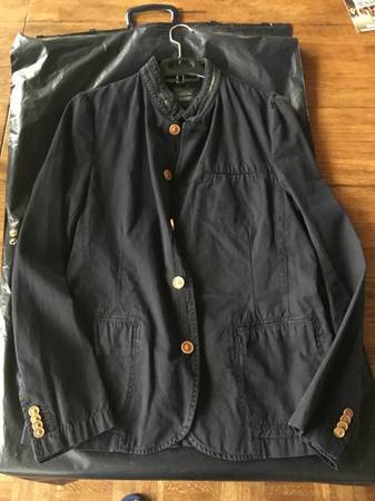 ZARA Chinese Collar Zipper Dark Blue Denim Men's Blazer Coat 1