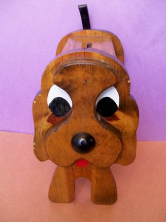 Vintage Wooden Mechanical Dog Bank 1