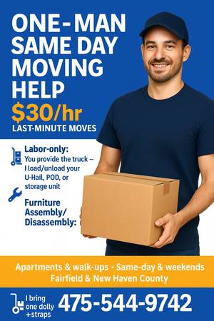 One-Man Moving Help – Same Day & Last-Minute Available ($30/hr) 1