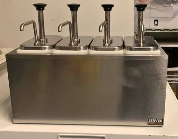 Server Rectangular 4 Pump Stainless Steel Condiment Dispenser 1