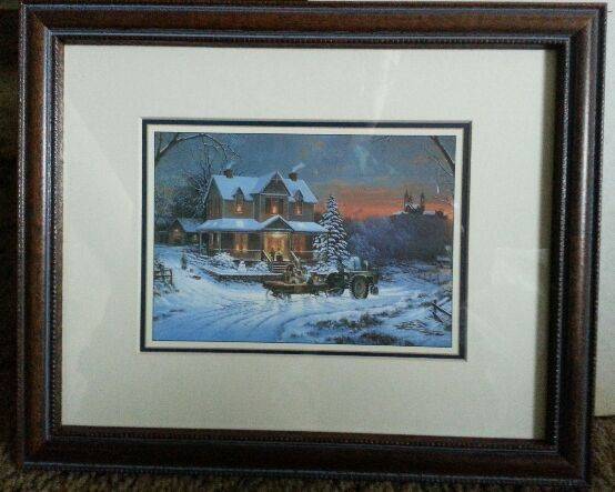 - John Deere - Hay Wagon - Winter Snow - Framed 8"x10" 1