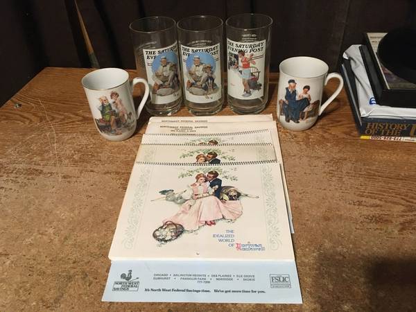 3X ARBY'S NORMAN ROCKWELL GLASSES 2X 1982 NORMAN ROCKWELL CUPS 3X 1981 1