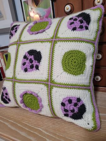 Purple LadyBug Pillow 18" Handmade Crocheted - $50 (Columbia)63471026504833122