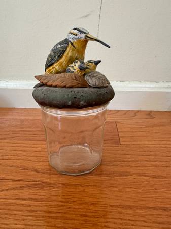 Decorative jelly jar with ceramic bird top - $10 (wayland)63471247969537120