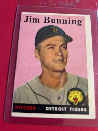 1958 Topps Baseball Card Jim Bunning with Autograph 1