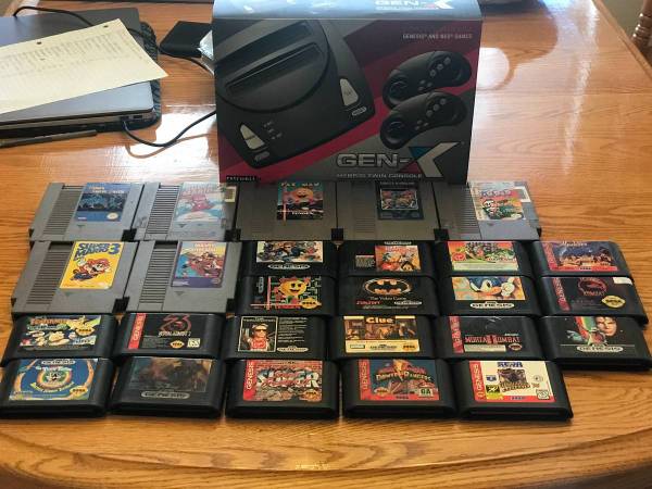 Sega Genesis and Nintendo NES Game Lot Bundle with Console 1