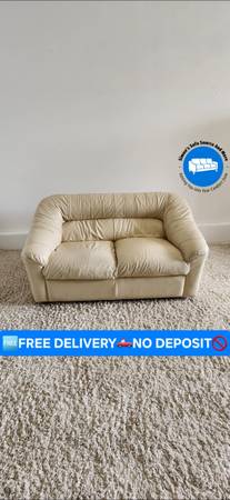 FREE DELIVERY Beige / Cream Leather 2 Seater / Loveseat Sofa / Couch NO DEPOSIT 1