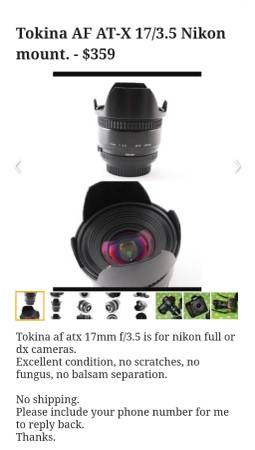 Tokina AF AT-X 17/3.5 Nikon mount. 1