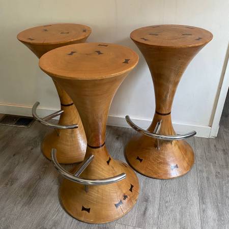 3x Phillips Collection Solid Wood Marley Bar Stools 1