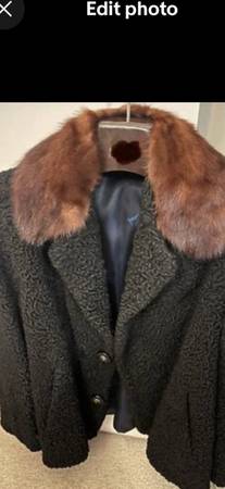 Black Persian lambs wool woman's coat trimmed with mink collar 1