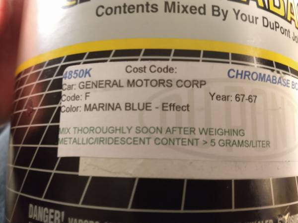 DUPONT CHROMABASE BC CAR PAINT  GM MARINA BLUE - $700 (Talladega)62957306136705122